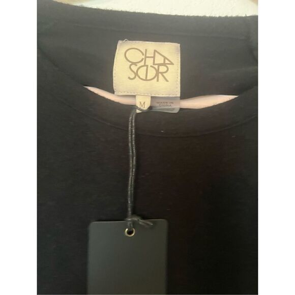 Chaser Lace Up Knit Soft Crew Neck Sweater Top Sz M Black Raglan Sleeve NWT - Picture 4 of 7